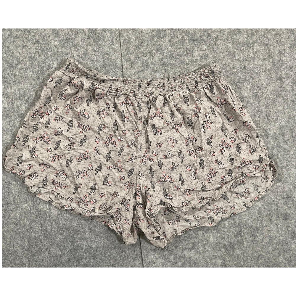 Ambrielle‎ Sleepwear Womens Small Gray Cactus Print Pajama Shorts Smocked Waist